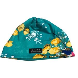 NWOT Skida Alpine Fleece Lined Hat Teal Yellow Floral Winter Ski Beanie Cap